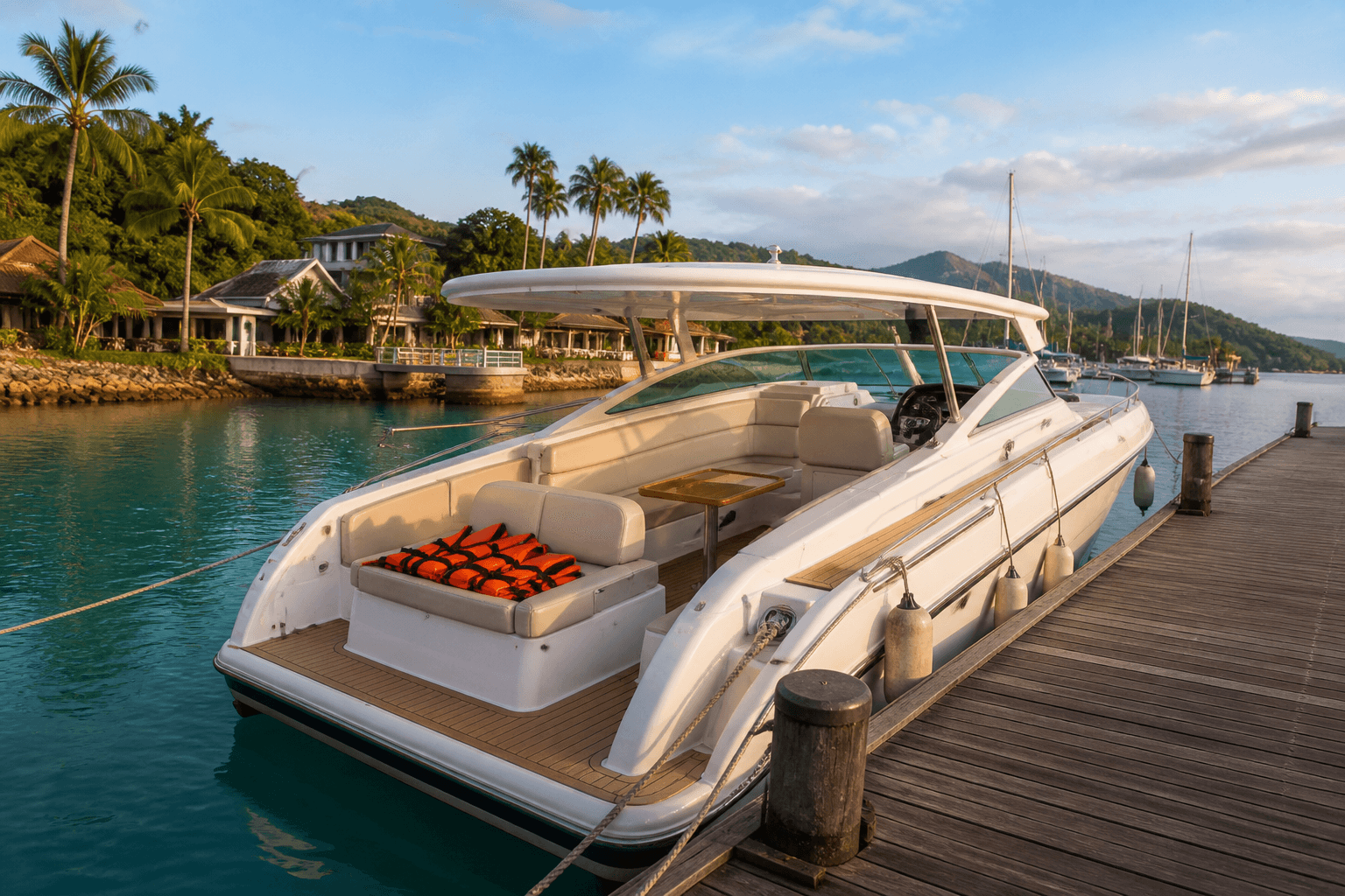 The speedboat waiting at the pier before boarding